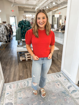 The Cozy Red Puff Sleeve Sweater