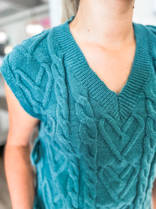 Slate Green Fall Thread Cable Knit Sweater Top