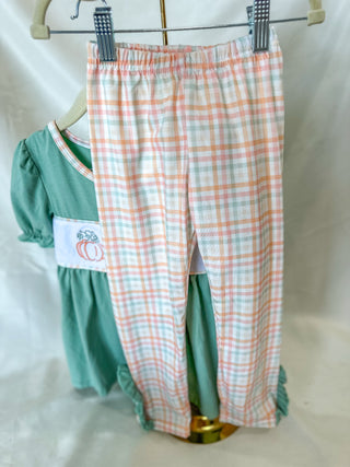 Girls Green Pumpkin Patch Embroidered Set