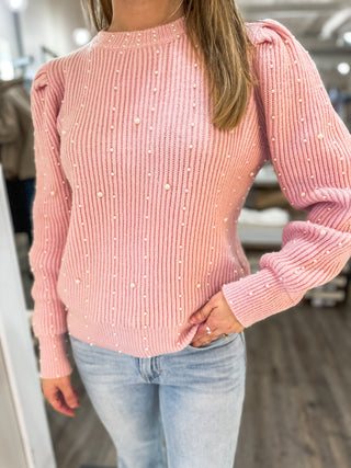 Baby Pink Pearl Luxe Knit Sweater