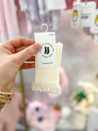 Ivory Lace Top Knee High Socks