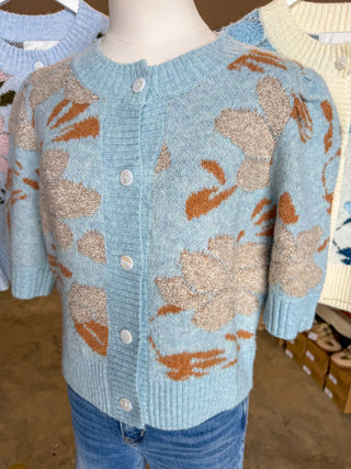 Blue Taupe Petal & Knit Short Sleeve Cardigan