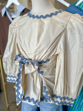 Ecru Scallop Trim Tie Top
