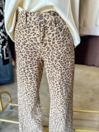 Leopard Evelyn Mid Rise Ankle Slim Straight Denim Jeans