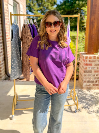 Purple LSU MVP Rhinestone Tee
