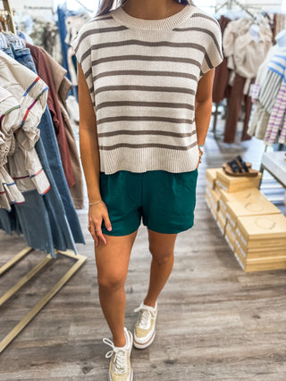 Oatmeal Stripe Round Neck Etta's Style Sweater Top