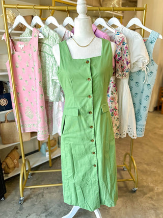 Matcha Green Chic Simplicity Button Down Midi Dress