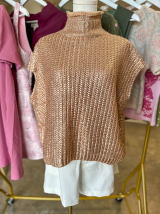 Gold Radiant Luxe Metallic Mock Neck Sweater Vest