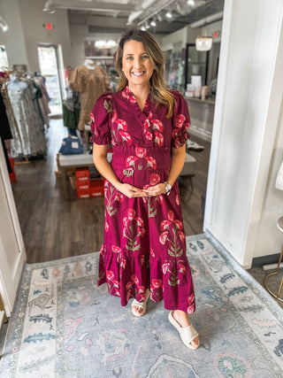 Cranberry Flora Midi Dress