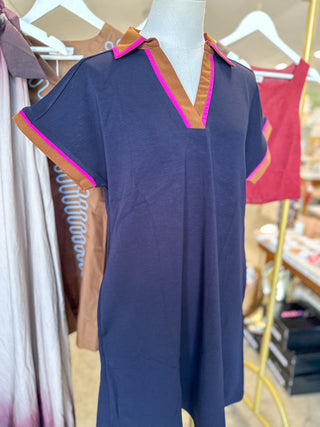 Navy Off Duty Club Mini Dress