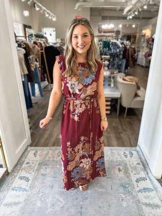 Burgundy Wild Iris Midi Dress