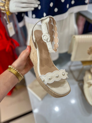 The Catalina White Scalloped Espadrille Wedge