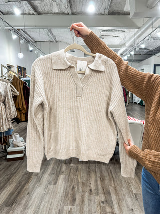 Sand Beige Chunky Collar Knit Sweater