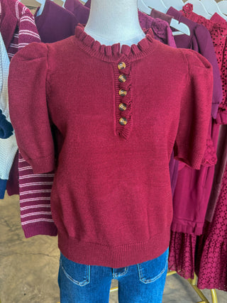 Garnet Feminine Edge Puff Sleeve Sweater