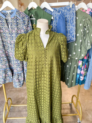 Olive Sweet Eyelet Moments Midi Dress