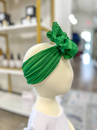 Green Frilly Frou Ruffle Headband Bow