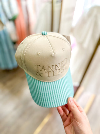 Tanned & Tipsy Aqua and Green Stripe Trucker Hat