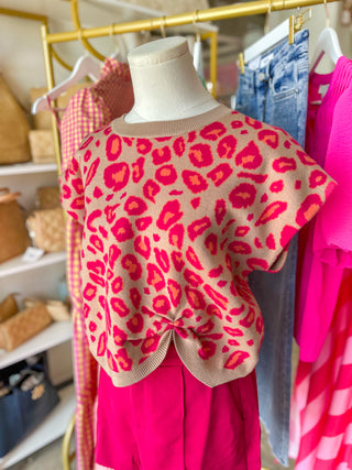 Pop of Pink Leopard Sleeveless Sweater
