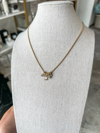 Gold Chain Necklace W/ Clear Rhinestone Charms