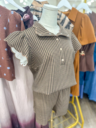 Black & Tan Charming Checkered Shorts Set