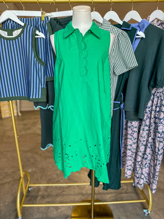 Green Charleston Charm Eyelet Trim Mini Dress