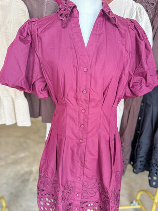 Wine Millie Cutwork Mini Dress
