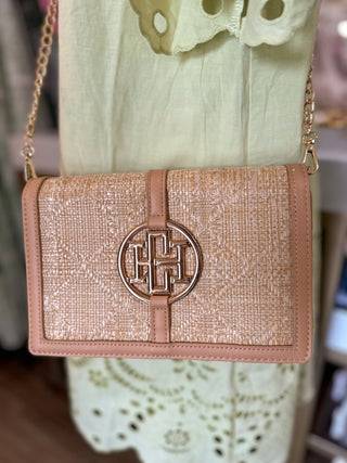 Natural Lattice Cecillia Circle Logo Handbag | Caroline Hill