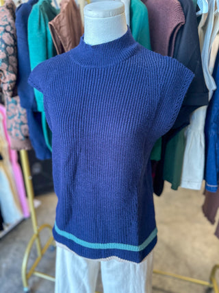 Navy Timeless Trim Contrast Sweater Vest
