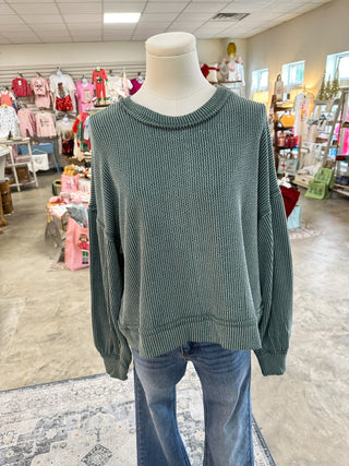 Moss Green Two Tone Otto Ribbed Oversized Top