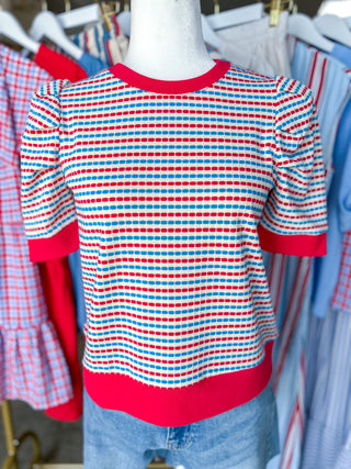 Red Color Parade Knit Top