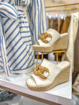 The Aime Wedge Slide Raffia Detail White