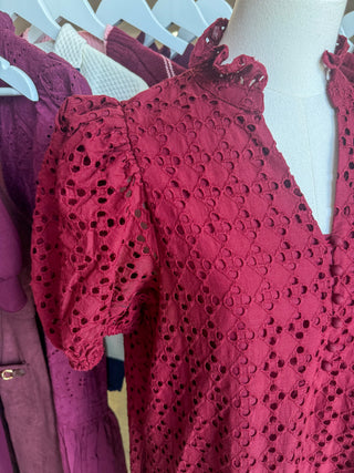 Burgundy Sweet Eyelet Moments Midi Dress