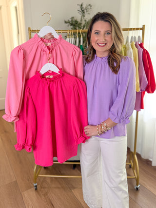 Lilac Sweet on You Ruffle Neck Top
