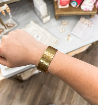 Matte Gold Hammered Cuff Bangle