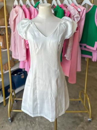 White Forever Yours Bubble Sleeve Mini Dress