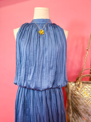 Slate Blue Pleated Maxi Dress