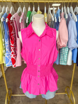 Hot Pink Sweet Scalloped Peplum Top