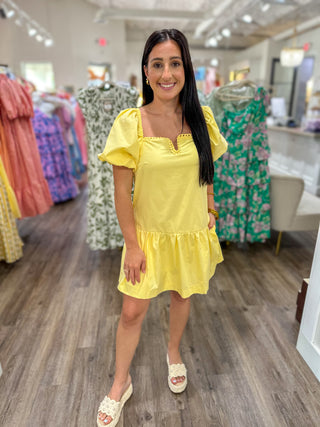 Lemon Summer Bliss Drop Waist Mini Dress