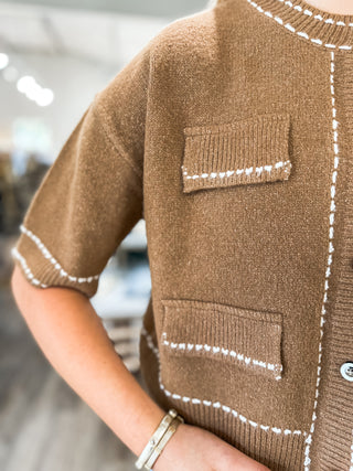 Coastal Stroll CAMEL Short Sleeve Cardigan