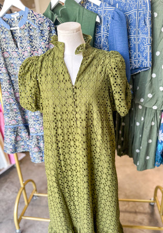 Olive Sweet Eyelet Moments Midi Dress