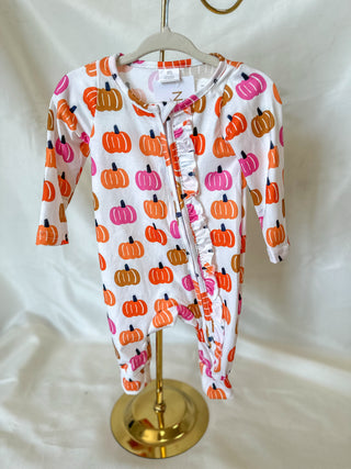 Pink & Orange Pumpkin Long Sleeve Zippie Pajamas