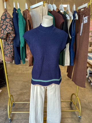 Navy Timeless Trim Contrast Sweater Vest