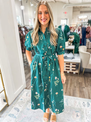 Hunter Green Garden Stroll MIDI Dress