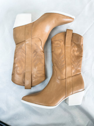 Soft Tan Embroidered High Ankle Boots