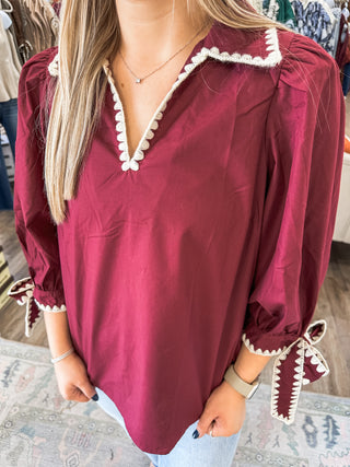Garnet Sweet Stitch Poplin Blouse