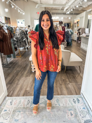 Brick Whimsy Blooms Button-Up Top