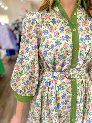 Sage Floral Made for Everything Belted Mini Dress
