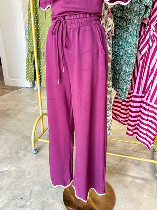 Plum Perfectly Scalloped Trim Pants Set