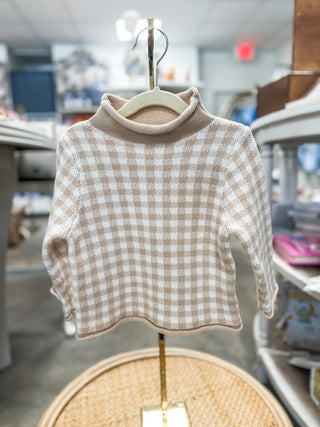 Beige Gingham Rolled Neck Sweater