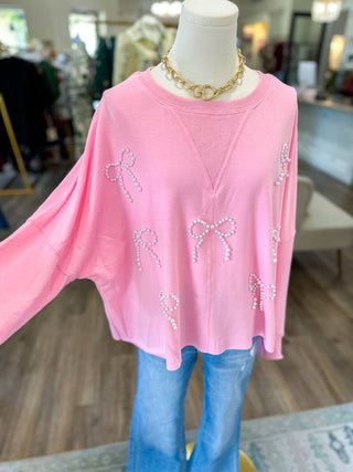 Pink Pretty In Pearls Long Sleeve Top